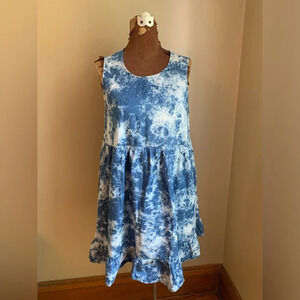 Andree by Unit tie dye Sleeveless empire waist Dress blue and white size small